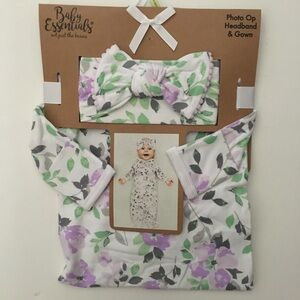 NEW Baby Knotted Gown & Headband Purple Floral | Baby Essentials
